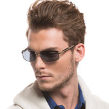 Mens Rectangular Sunglasses-Lagre Metal Frame, Polarized Lens for Men Driving/UV Protection