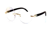 FBL Vintage Rimless Round Clear Lens Metal & Wood Feel Eyeglasses A101
