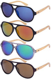 Retro Aviators Bamboo Wood Sunglasses Color Full Mirrored Lens w/Fiber Case