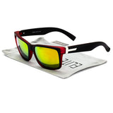 Large Matte Square Retro Sunglasses Black Red Blue Frame Color Mirror Lens