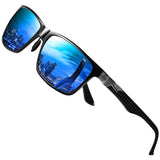 Mens Classic Rectangular Polarized Metal Frame Sunglasses with Carbon Fiber Temples 8206