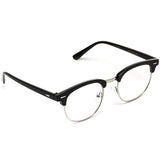 Vintage Inspired Classic Half Frame Clubmaster Horn Rimmed Clear Lens Glasses