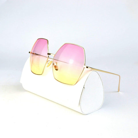 /Oversized Metal Geometric Pentagon Gradient Color Lens Hippie Sunglasses -yhl