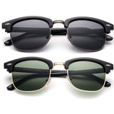 Newbee Fashion - Polarized Classic Vintage Clubmaster Style Comfortable Semi-Rimless Two Tone Wood Colored Fashion Sunglasses