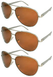 3-Pack Metal Aviators Rectangular Sunglasses Spring Hinges Polarized Lens