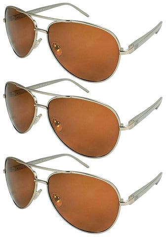 3-Pack Metal Aviators Rectangular Sunglasses Spring Hinges Polarized Lens