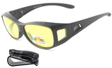 Fit Over HD Night Vision Driving Glasses Anti Glare polarized +car clip holder