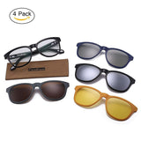 Magnetic Polarized 4Pcs Clip-on Lens Glasses Shade Sunglasses Night Vision Driving