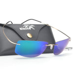 /Men Rimless Titanium Frame Polarized Sunglasses With Case