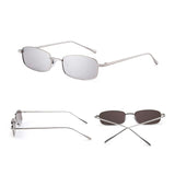 Small Clear Lens Tinted Sunglasses Slender Rectangular Metal Glasses Women Men