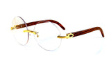 FBL Vintage Rimless Round Clear Lens Metal & Wood Feel Eyeglasses A101