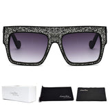 Flat Top Square Rhinestone Sunglasses Full Crystal Brand Eyewear