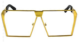 Elite Oversized Flat Top Metal Square Sleek Retro Silver Gold Clear Lens Sunglasses