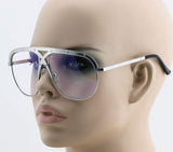 Elite XL Vintage Retro Oversized FULL Metal Aviator Clear Lens Mens Womens Sunglasses