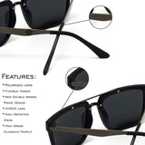 - Double Nose Bridge Square Black Lens Black Frame Sunglasses