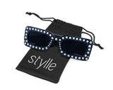 Fashionable rectangle sunglasses for women with pearls