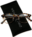 Vintage Inspired Classic Half Frame Clubmaster Horn Rimmed Clear Lens Glasses