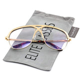 Elite XL Vintage Retro Oversized FULL Metal Aviator Clear Lens Mens Womens Sunglasses