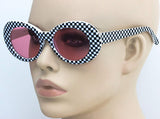 Elite NIRVANA Kurt Cobain Oval Bold Vintage Sunglasses For Women Men Eyewear - Checkered Frame Black Lens