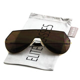 Elite Mens Oversize Flat Top Aviator Retro Shield Oceanic Lens Rimless Sunglasses