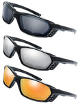 3 Pairs Motorcycle Riding Glasses Padded Frame Lens Block 100% UVB for Outdoor Activity Sport