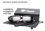 Polarized Walnut Wood Wayfarer Sunglasses Set | Black Lenses| Wire or Full Frame | Spring Hinges | Carrying Case | Cleaning Cloth | Protective Pouch |