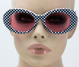 Elite NIRVANA Kurt Cobain Oval Bold Vintage Sunglasses For Women Men Eyewear - Checkered Frame Black Lens