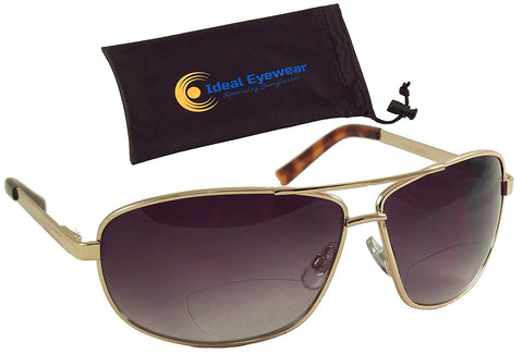 Bifocal Sunglasses - Sun Readers with Spring Hinges  - Aviator Wrap - Metal Frame - Low Profile Bifocal - Outdoor Reading Glasses - Great for Fishing, Boating, Golf, Reading Outdoors