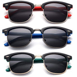 Newbee Fashion - Polarized Classic Vintage Clubmaster Style Comfortable Semi-Rimless Two Tone Wood Colored Fashion Sunglasses