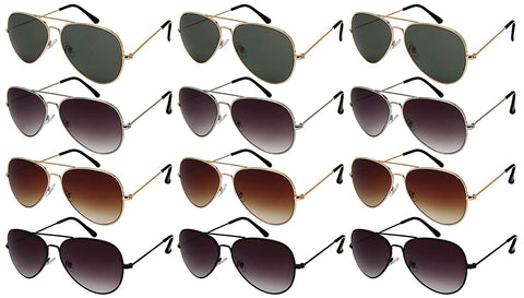 12-Pack Men Women Metal Round Aviators Sunglasses Tinted Lens
