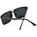 - Double Nose Bridge Square Black Lens Black Frame Sunglasses