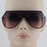 Elite Mens Oversize Flat Top Aviator Retro Shield Oceanic Lens Rimless Sunglasses