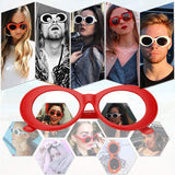 Clout Goggles,Oval Sunglasses Mod Thick Retro Frame Round Lens Kurt Cobain