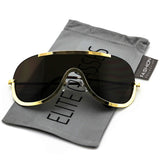 Elite OVERSIZED Sunglasses XX Large SHIELD Half Face Large Size Black Gold Sun Glasses