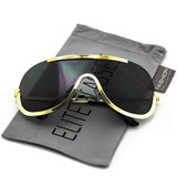 Elite OVERSIZED Sunglasses XX Large SHIELD Half Face Large Size Black Gold Sun Glasses