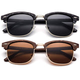 Newbee Fashion - Polarized Classic Vintage Clubmaster Style Comfortable Semi-Rimless Two Tone Wood Colored Fashion Sunglasses