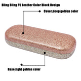 Bling PU Leather Color Block Hard Eyeglass Glass Case