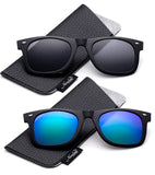Newbee Fashion - Polarized Clip-On Flip Up Metal Clip Sunglasses Multi Purpose Flash Polarized Lenses (Glasses not included)