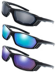 3 Pairs Motorcycle Riding Glasses Padded Frame Lens Block 100% UVB for Outdoor Activity Sport