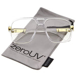 Classic Flat Top Metal Accented Temples Clear Lens Square Aviator Glasses 56mm