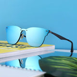 Rimless Mirrored Sunglasses One Piece Horned Rimmed Metal Eyeglasses Women Men