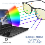 Computer Lens Glasses - Yellow Tinted Lenses with Blue Anti Reflective Coating to Reduce Eye Strain and Screen and Monitor Glare - Bonus Case and Cleaning Cloth -