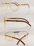 FBL Unisex Vintage Style Clear Lens Metal & Wood Feel Eyeglasses UV 400 Protection A071