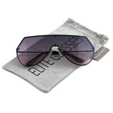 Elite Mens Oversize Flat Top Aviator Retro Shield Oceanic Lens Rimless Sunglasses