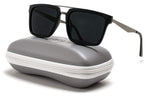 - Double Nose Bridge Square Black Lens Black Frame Sunglasses