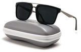 - Double Nose Bridge Square Black Lens Black Frame Sunglasses