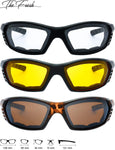 3 Pairs Motorcycle Riding Glasses Padded Frame Lens Block 100% UVB for Outdoor Activity Sport