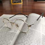 Modern Geometric Metal Alloy Slim Frame Clear Lens Hexagonal Prescription Glasses