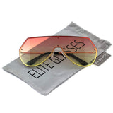 Elite Mens Oversize Flat Top Aviator Retro Shield Oceanic Lens Rimless Sunglasses