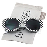 Elite NIRVANA Kurt Cobain Oval Bold Vintage Sunglasses For Women Men Eyewear - Checkered Frame Black Lens